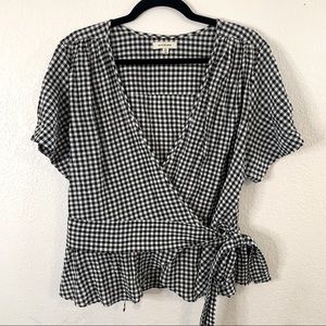 Max Studio Gingham Wrap Top